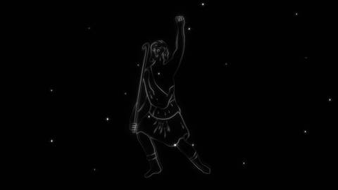 Ein Sternenhimmel bei Nacht mit eingezeichnetem Sternbild.